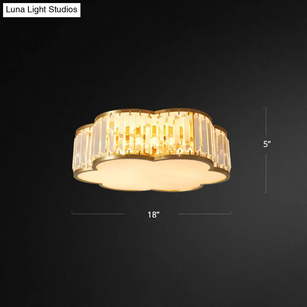 Floral Ceiling Light With Brass Finish Simplicity Design 3-Light Crystal Flush Mount Fixture For