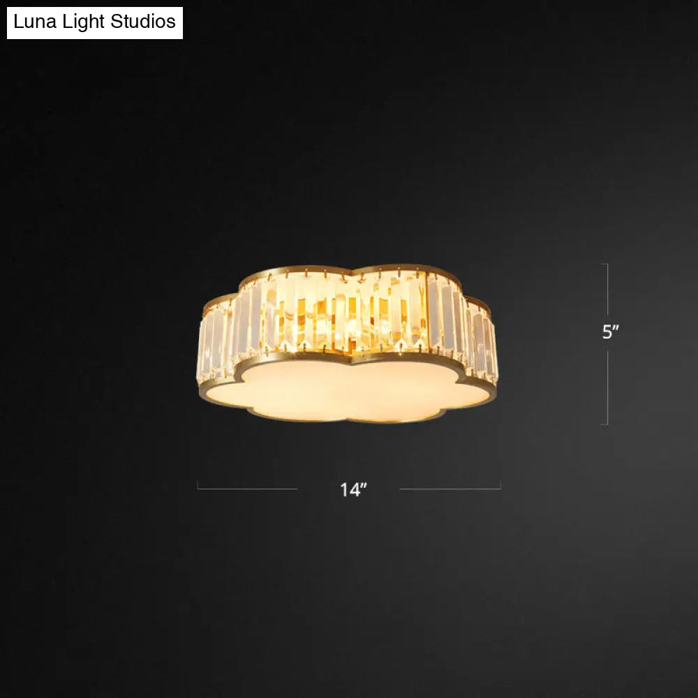 Floral Ceiling Light With Brass Finish Simplicity Design 3-Light Crystal Flush Mount Fixture For