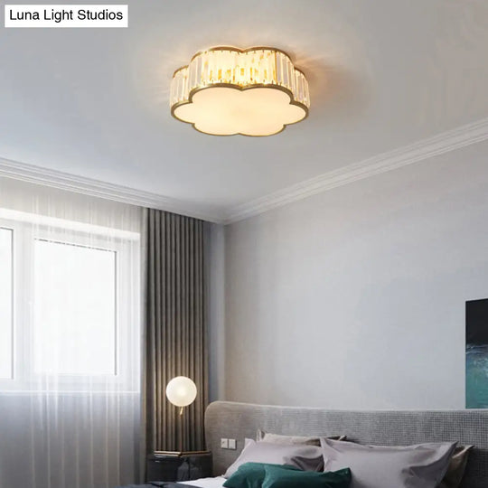 Floral Ceiling Light With Brass Finish Simplicity Design 3-Light Crystal Flush Mount Fixture For