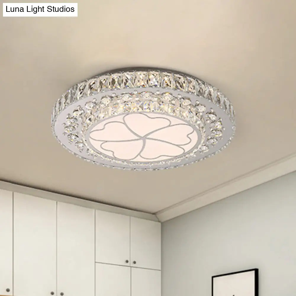 Floral Crystal Suspension Led Pendant Light For Bedroom In Stainless Steel