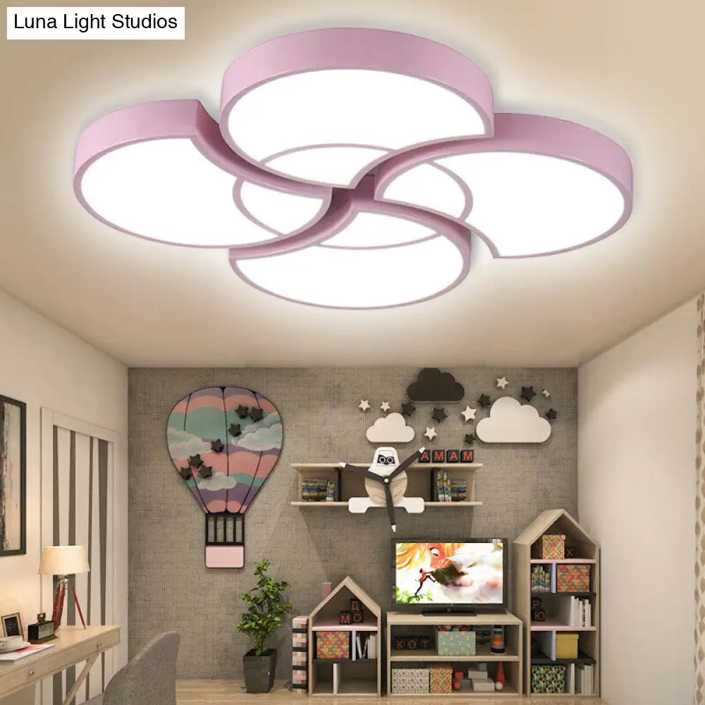 Floral Flush Ceiling Light For Kids Spaces - Metal And Acrylic Lamp Kindergarten Corridor Pink
