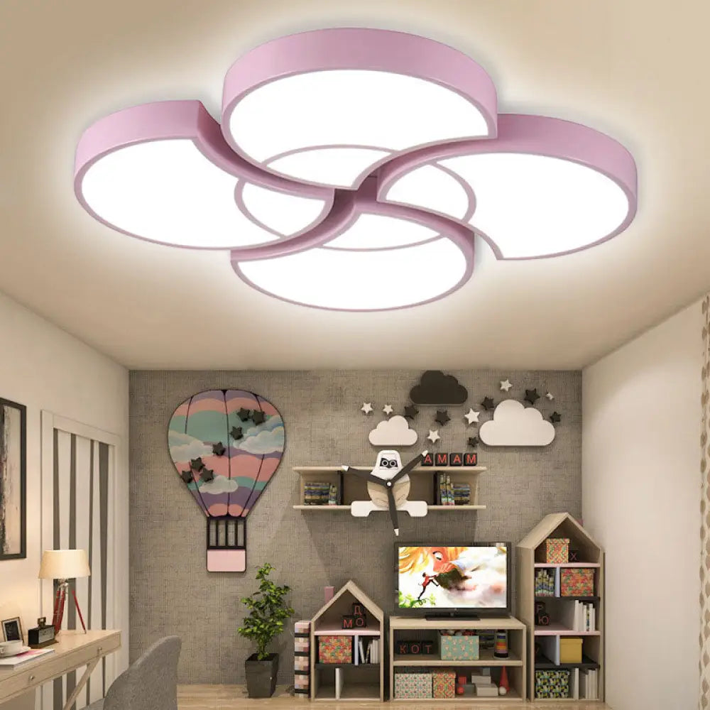 Floral Flush Ceiling Light For Kids’ Spaces - Metal And Acrylic Lamp Kindergarten Corridor Pink