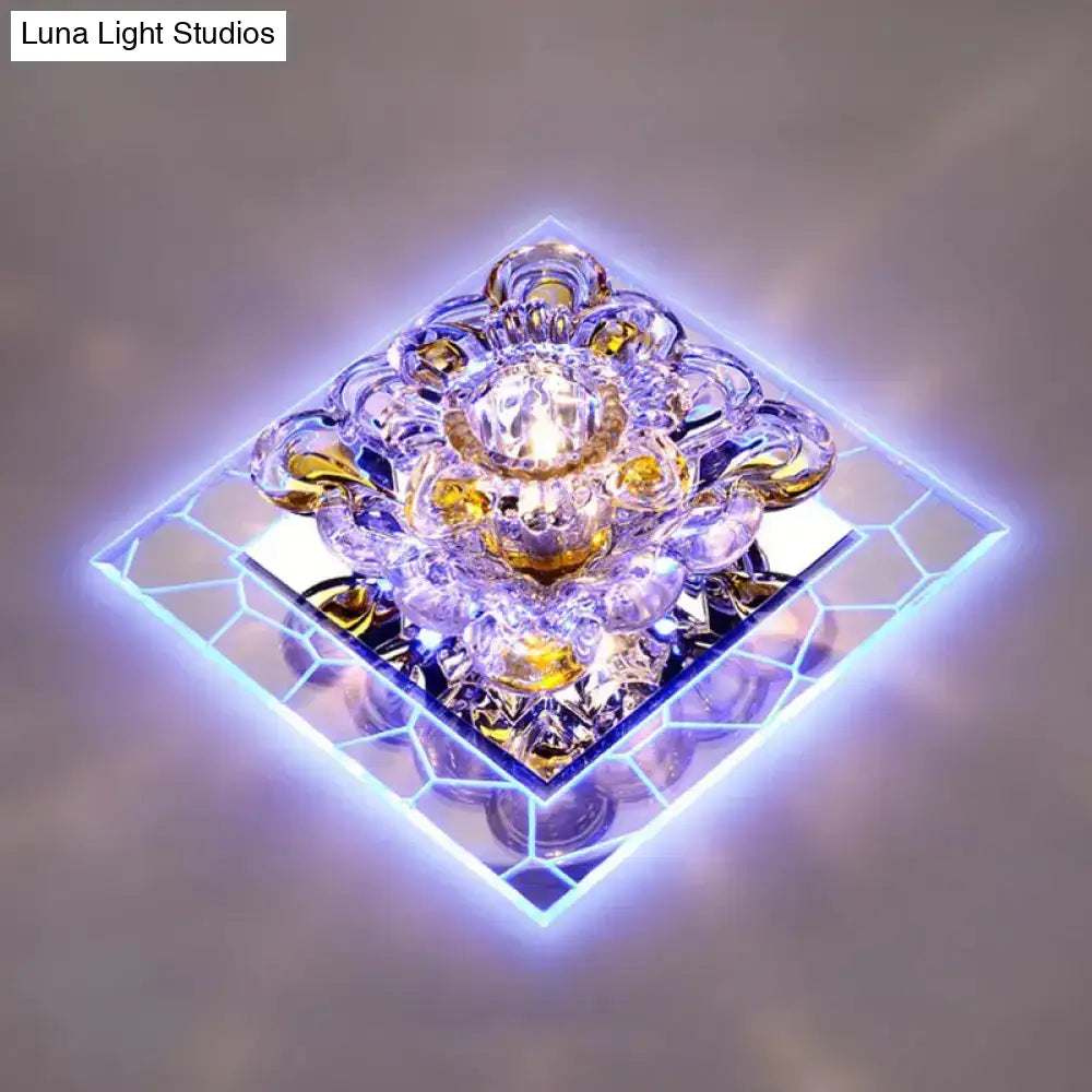 Floral Flush Mount Led Ceiling Light With Crystal Shade - Elegant And Simple