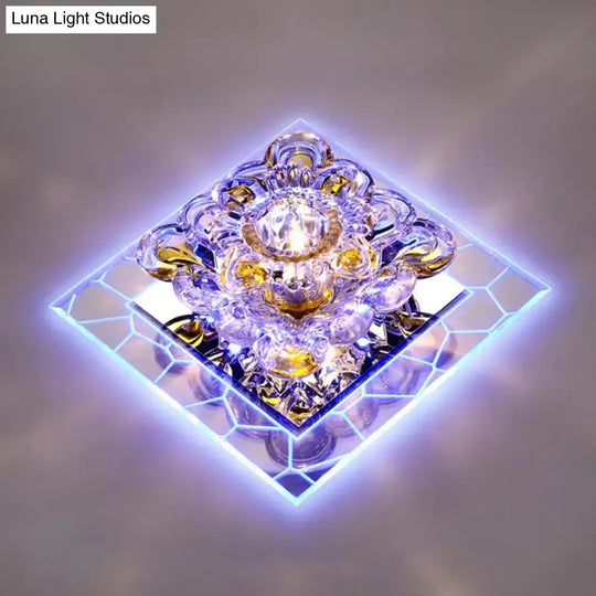 Floral Flush Mount Led Ceiling Light With Crystal Shade - Elegant And Simple