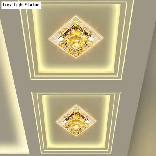 Floral Flush Mount Led Ceiling Light With Crystal Shade - Elegant And Simple