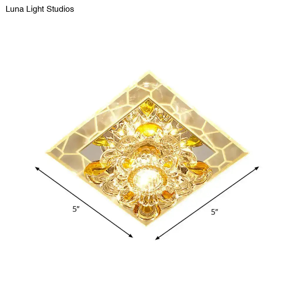 Floral Flush Mount Led Ceiling Light With Crystal Shade - Elegant And Simple