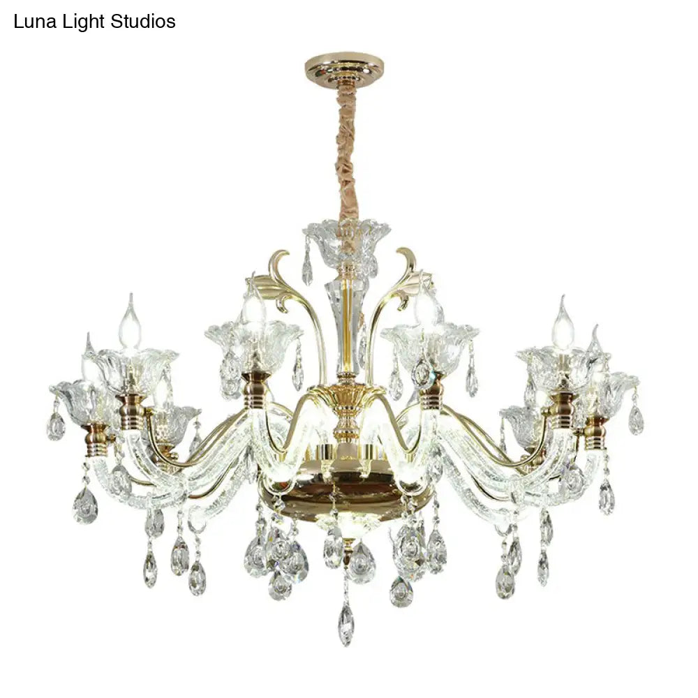 Floral Glass Chandelier With K9 Crystals For Stylish Dining Rooms