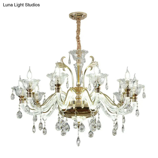 Floral Glass Chandelier With K9 Crystals For Stylish Dining Rooms