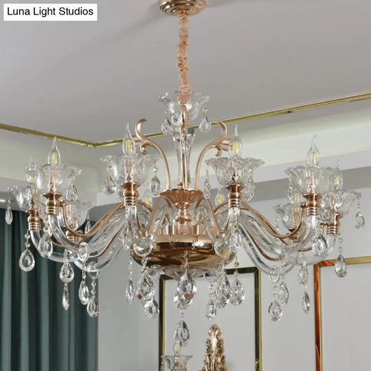 Floral Glass Chandelier With K9 Crystals For Stylish Dining Rooms