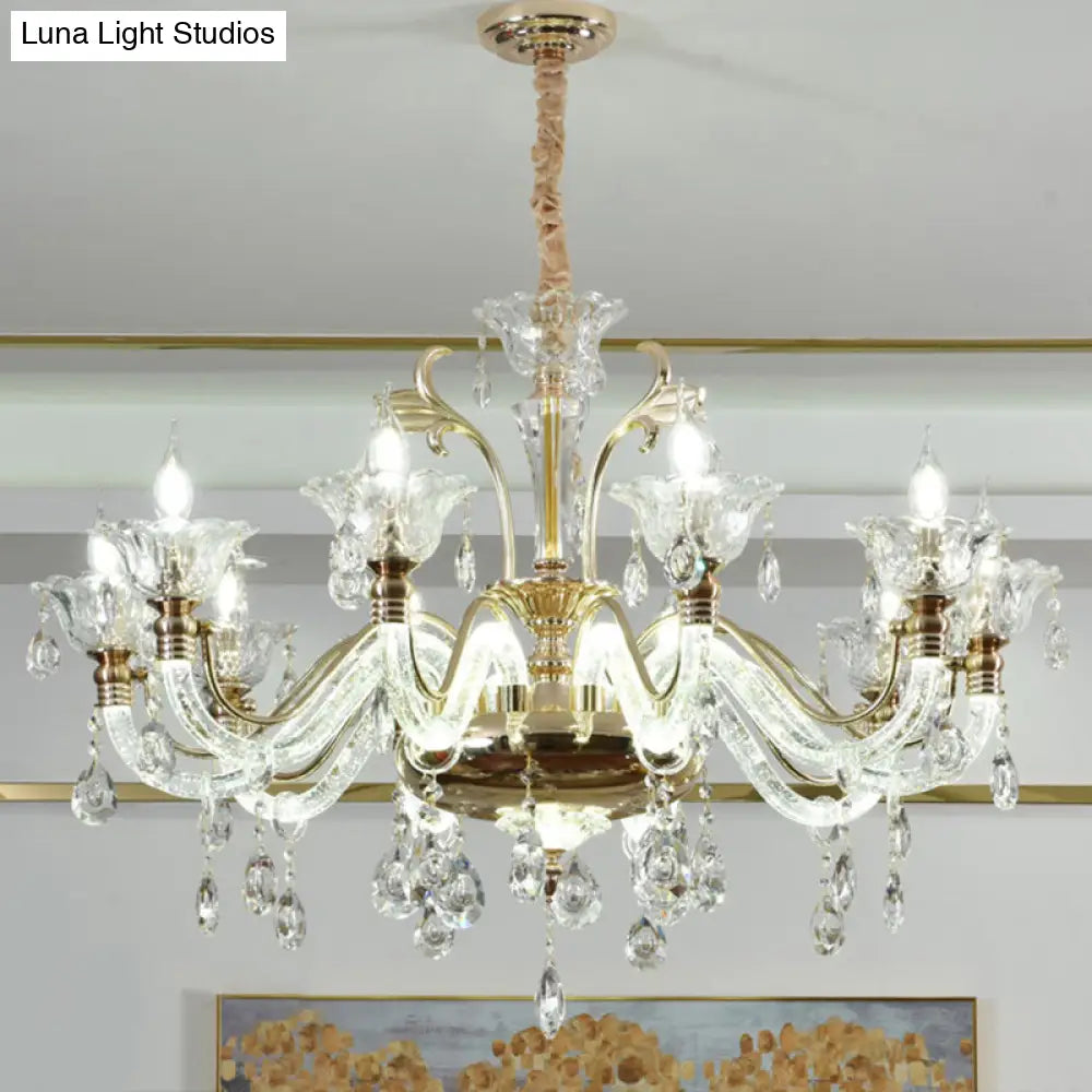 Floral Glass Chandelier With K9 Crystals For Stylish Dining Rooms