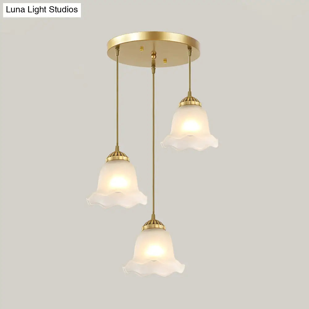 Floral Glass Pendant Light With Gold Suspension - Elegant 3 Bulb Fixture For Dining Rooms