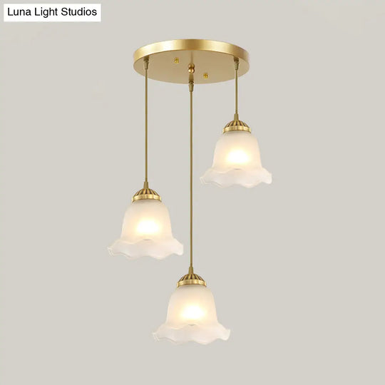 Floral Glass Pendant Light With Gold Suspension - Elegant 3 Bulb Fixture For Dining Rooms