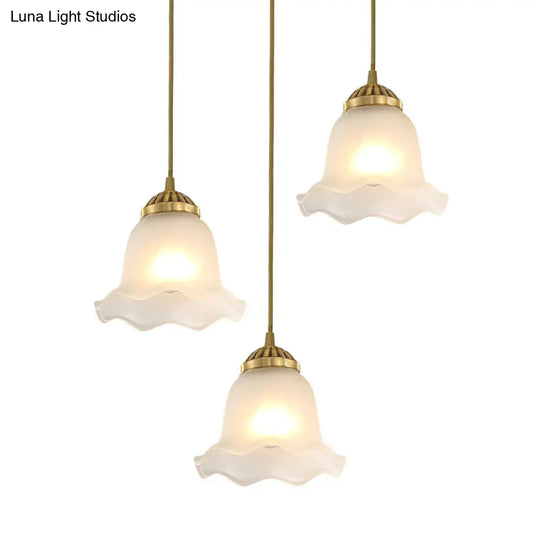 Floral Glass Pendant Light With Gold Suspension - Elegant 3 Bulb Fixture For Dining Rooms