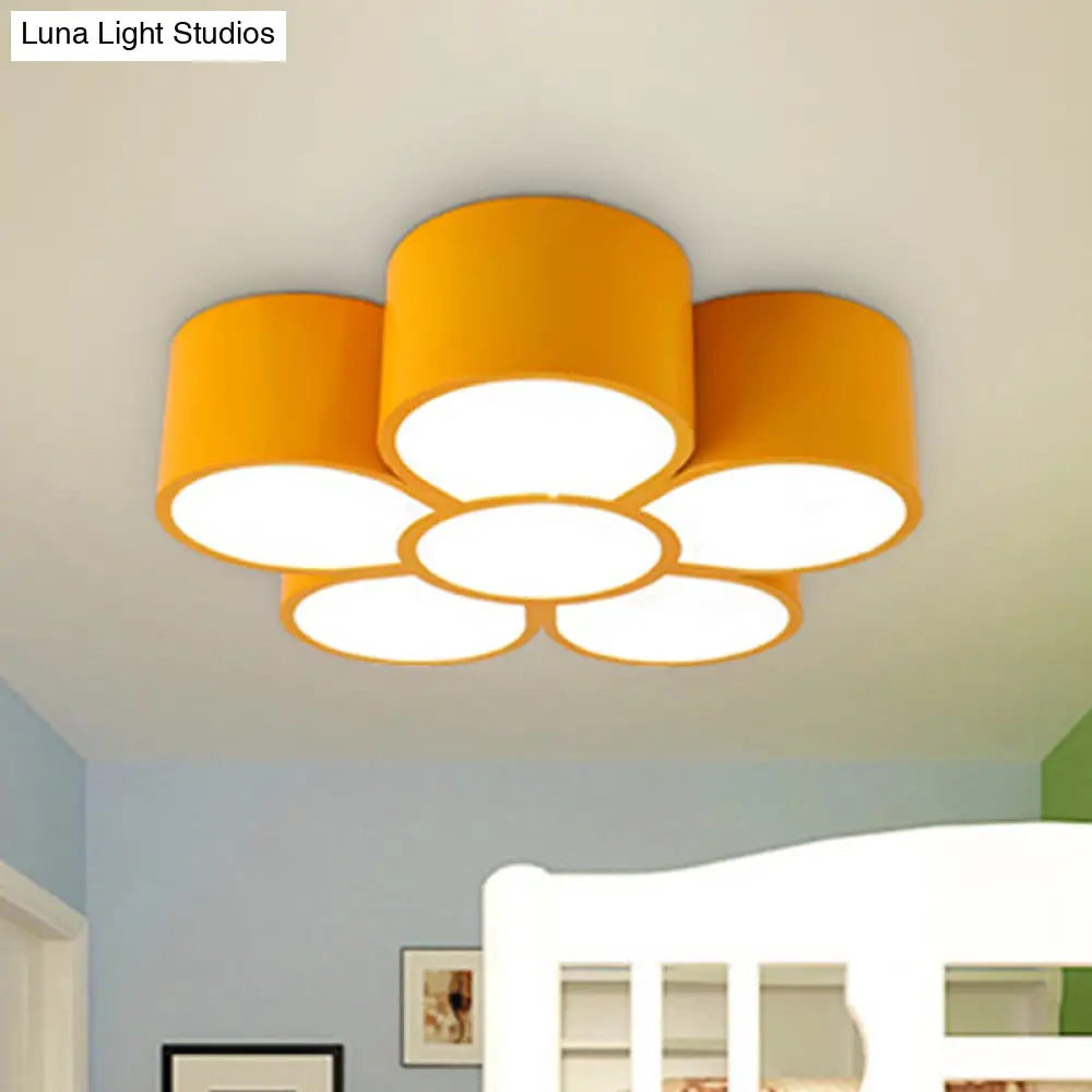 Floral Kindergarten Led Flush Ceiling Light Fixture Yellow / 18 White