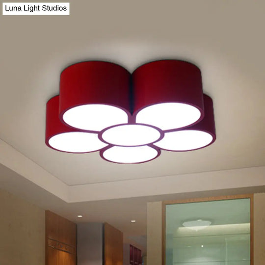 Floral Kindergarten Led Flush Ceiling Light Fixture Red / 18 White