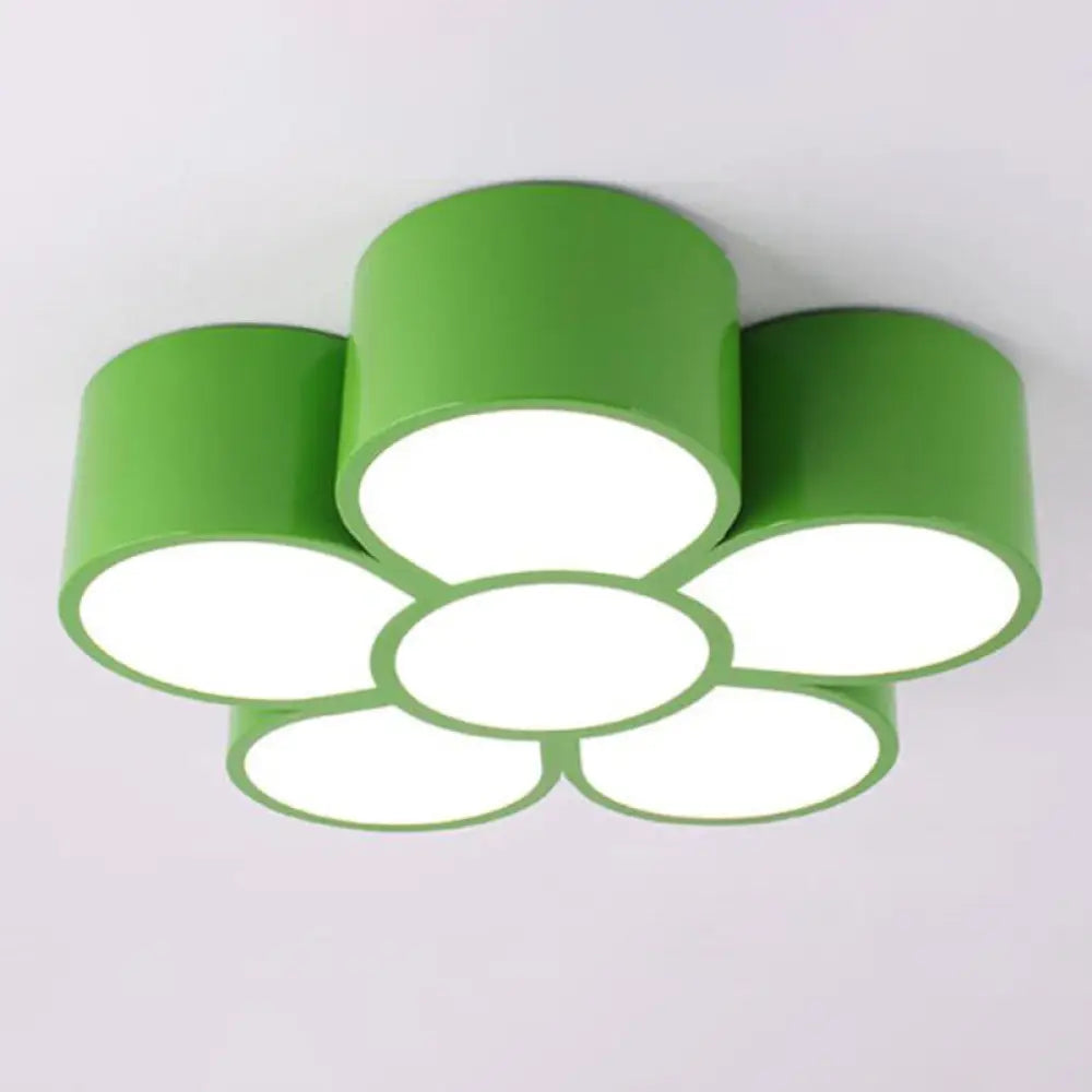 Floral Kindergarten Led Flush Ceiling Light Fixture Green / 18’ Warm