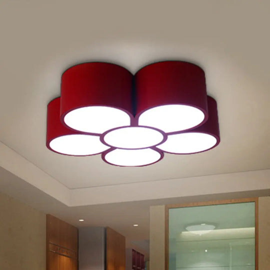 Floral Kindergarten Led Flush Ceiling Light Fixture Red / 18’ White