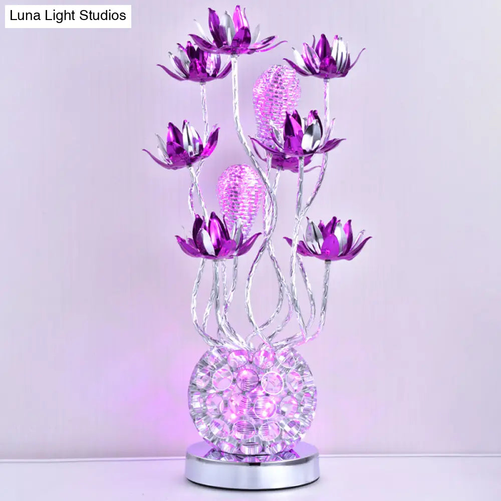 Floral Led Ball Table Lamp - Red/Purple Aluminum Nightstand Lighting 16/19.5 Length