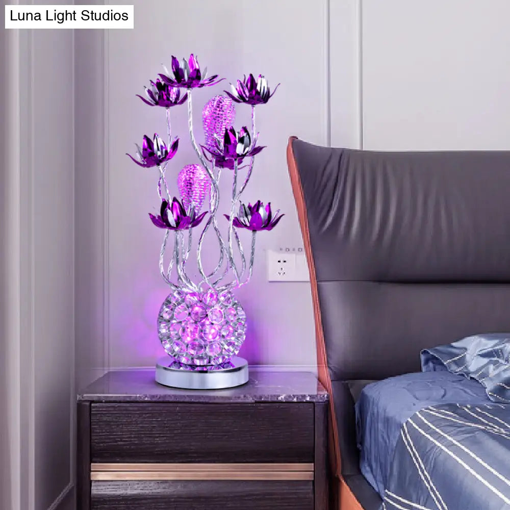 Floral Led Ball Table Lamp - Red/Purple Aluminum Nightstand Lighting 16/19.5 Length