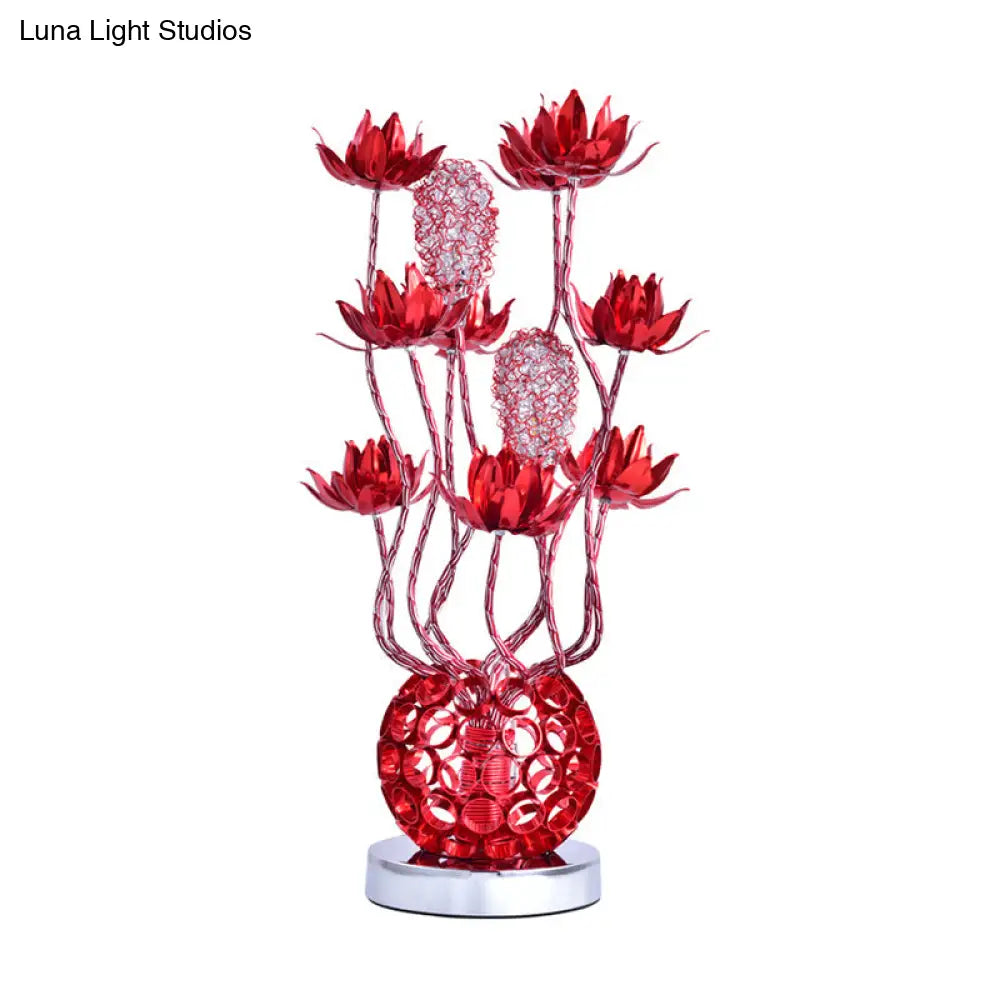 Floral Led Ball Table Lamp - Red/Purple Aluminum Nightstand Lighting 16/19.5 Length