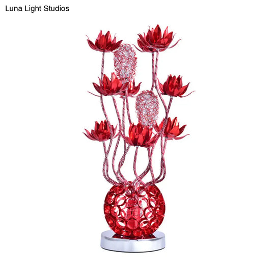 Floral Led Ball Table Lamp - Red/Purple Aluminum Nightstand Lighting 16/19.5 Length