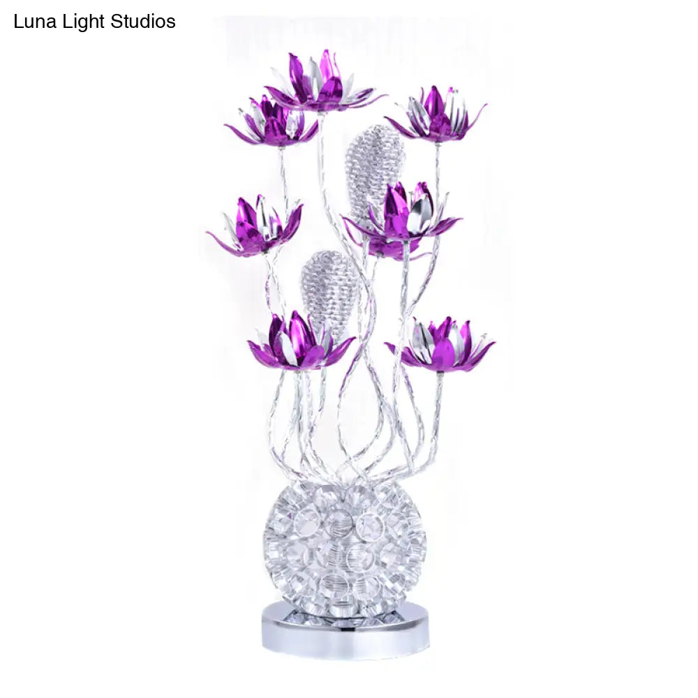 Floral Led Ball Table Lamp - Red/Purple Aluminum Nightstand Lighting 16/19.5 Length