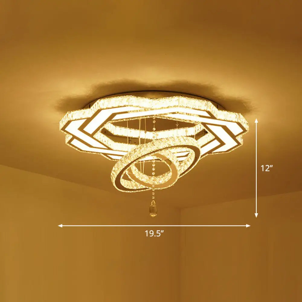 Floral Led Ceiling Light: Contemporary Crystal Clear Semi Flush For Living Room / 19.5’ Flower