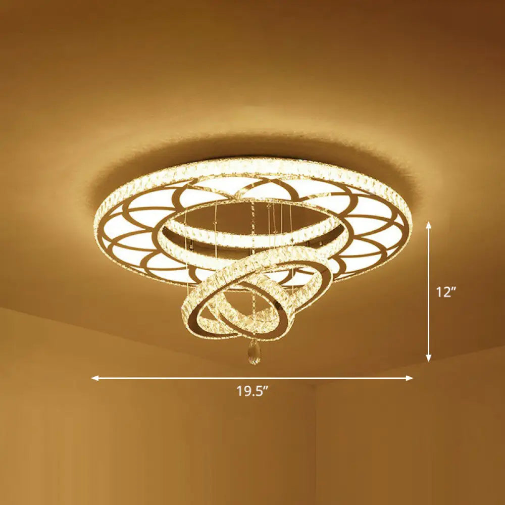 Floral Led Ceiling Light: Contemporary Crystal Clear Semi Flush For Living Room / 19.5’ Round