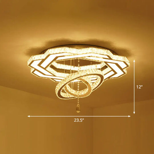 Floral Led Ceiling Light: Contemporary Crystal Clear Semi Flush For Living Room / 23.5’ Flower