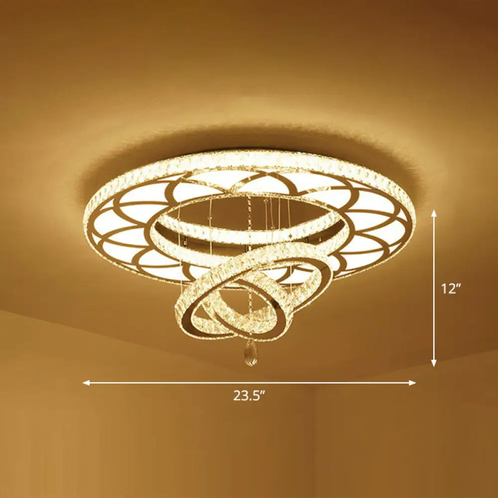 Floral Led Ceiling Light: Contemporary Crystal Clear Semi Flush For Living Room / 23.5’ Round