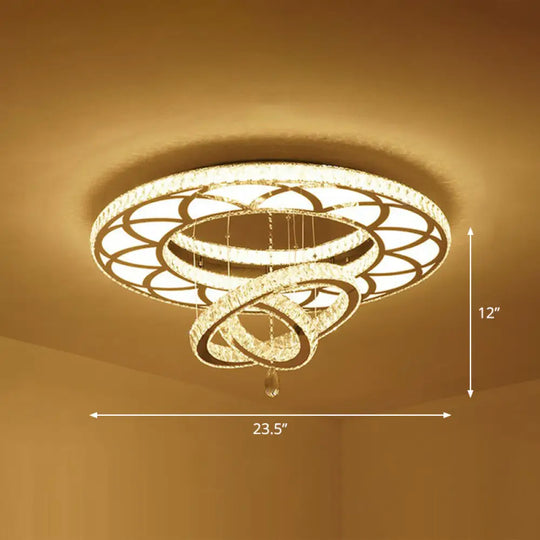 Floral Led Ceiling Light: Contemporary Crystal Clear Semi Flush For Living Room / 23.5’ Round