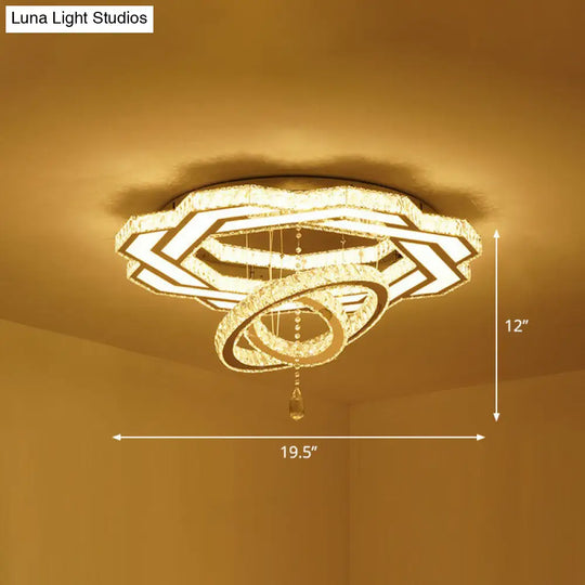 Floral Led Ceiling Light: Contemporary Crystal Clear Semi Flush For Living Room / 19.5 Flower