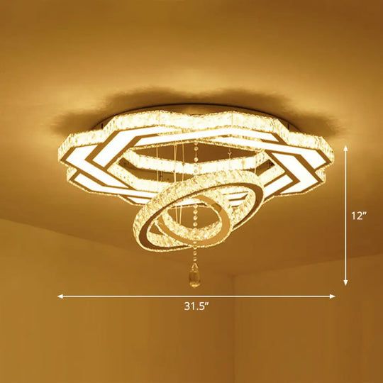 Floral Led Ceiling Light: Contemporary Crystal Clear Semi Flush For Living Room / 31.5’ Flower