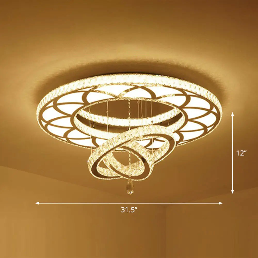 Floral Led Ceiling Light: Contemporary Crystal Clear Semi Flush For Living Room / 31.5’ Round