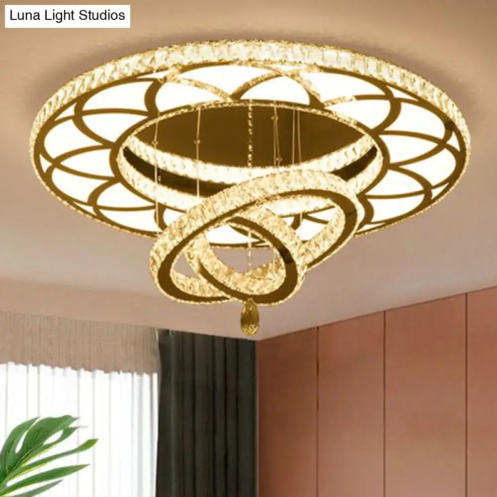 Floral Led Ceiling Light: Contemporary Crystal Clear Semi Flush For Living Room