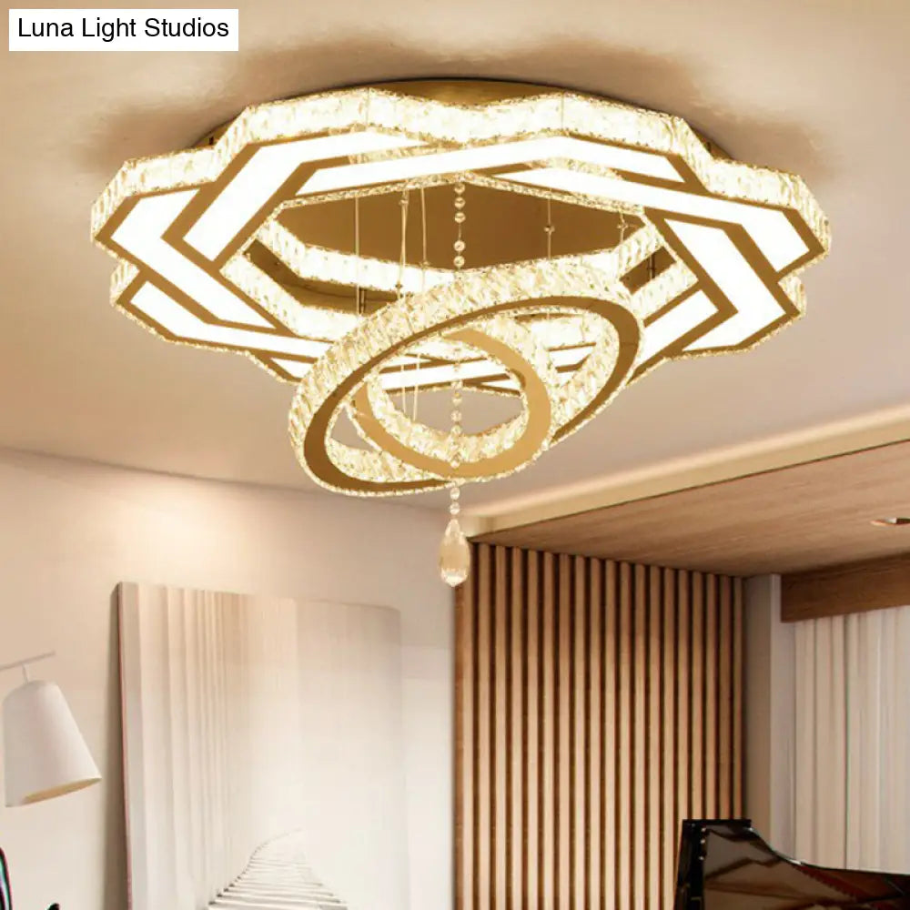 Floral Led Ceiling Light: Contemporary Crystal Clear Semi Flush For Living Room