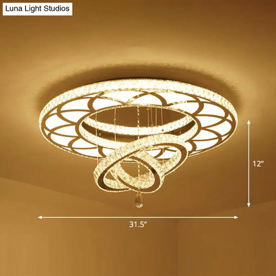 Floral Led Ceiling Light: Contemporary Crystal Clear Semi Flush For Living Room / 31.5 Round