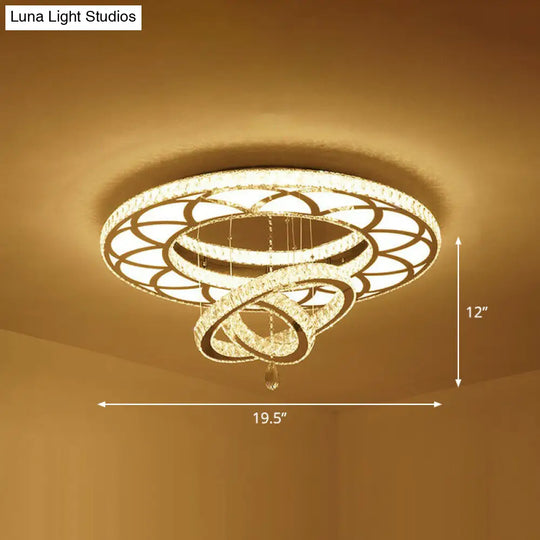 Floral Led Ceiling Light: Contemporary Crystal Clear Semi Flush For Living Room / 19.5 Round