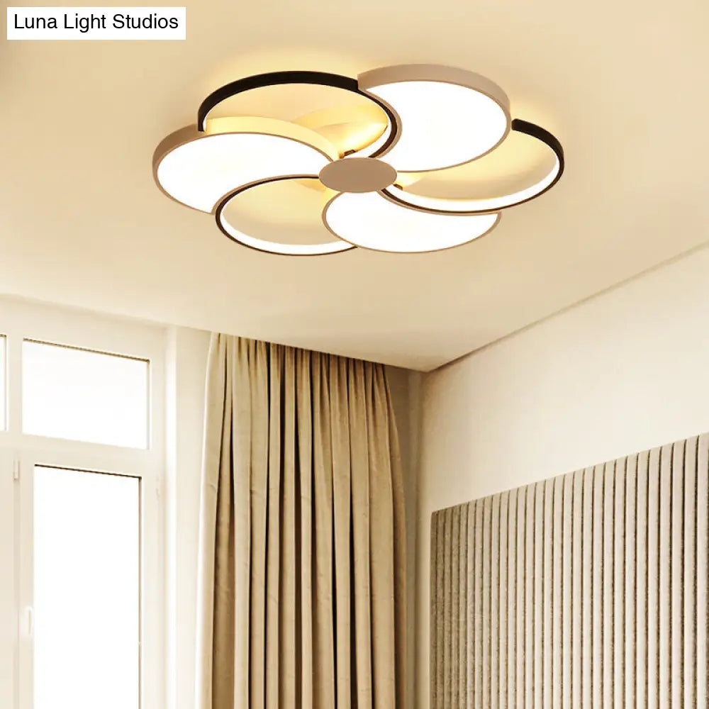 Floral Led Flush Mount Ceiling Light With Acrylic Shade In Black And White - Warm Natural
