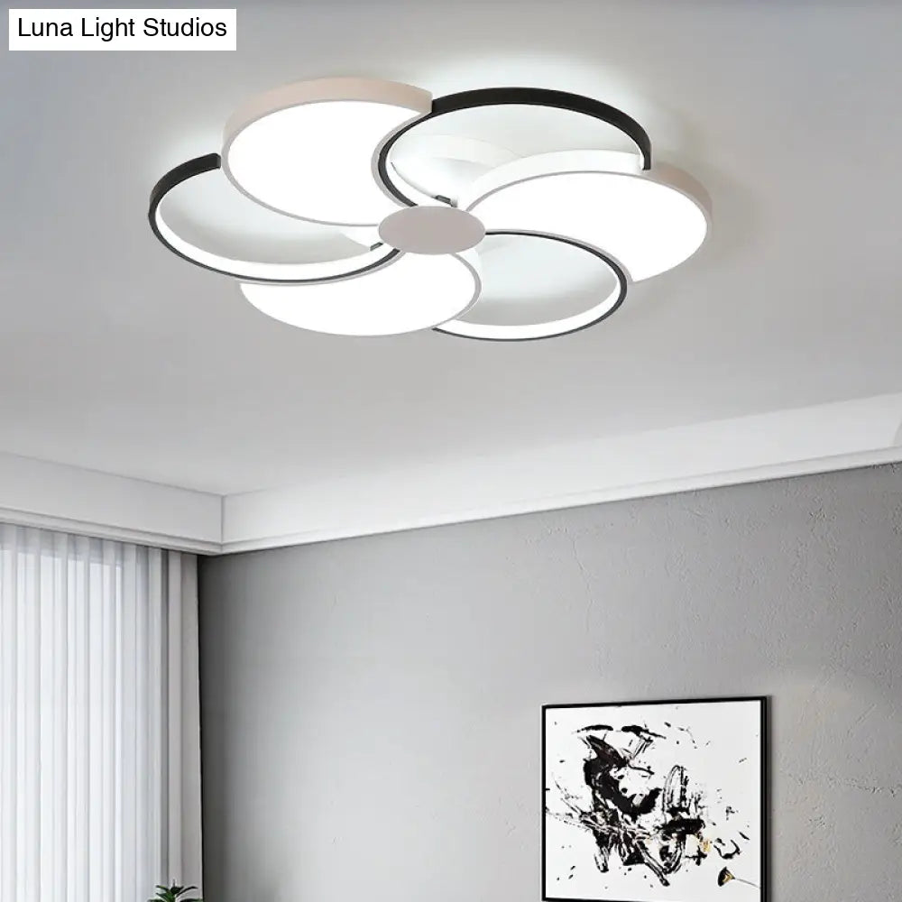 Floral Led Flush Mount Ceiling Light With Acrylic Shade In Black And White - Warm Natural