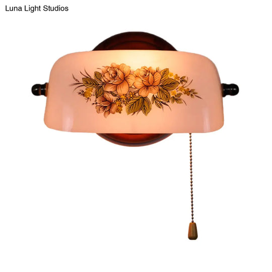 Floral Pattern Wall Light - American Garden Style With Pull Chain