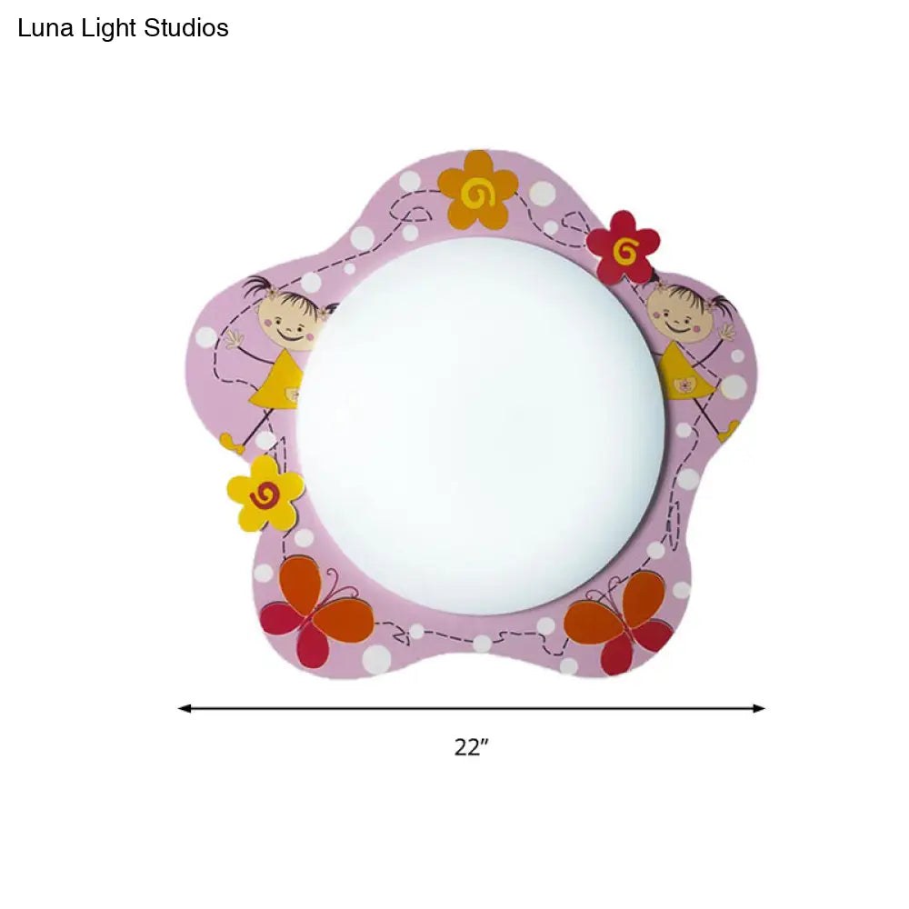 Floral Pink Acrylic Ceiling Lamp: Lovely Flush Mount Light For Girls Bedroom And Hallway