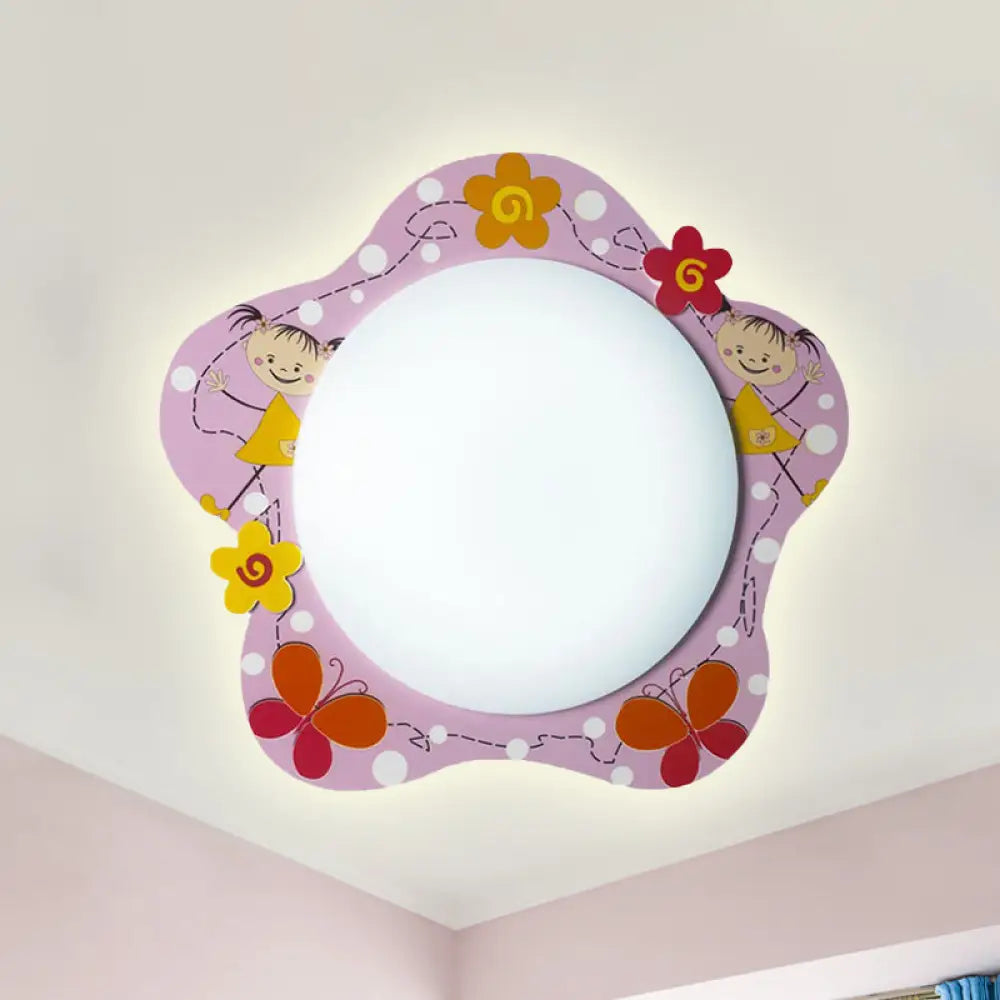 Floral Pink Acrylic Ceiling Lamp: Lovely Flush Mount Light For Girls Bedroom And Hallway / Third