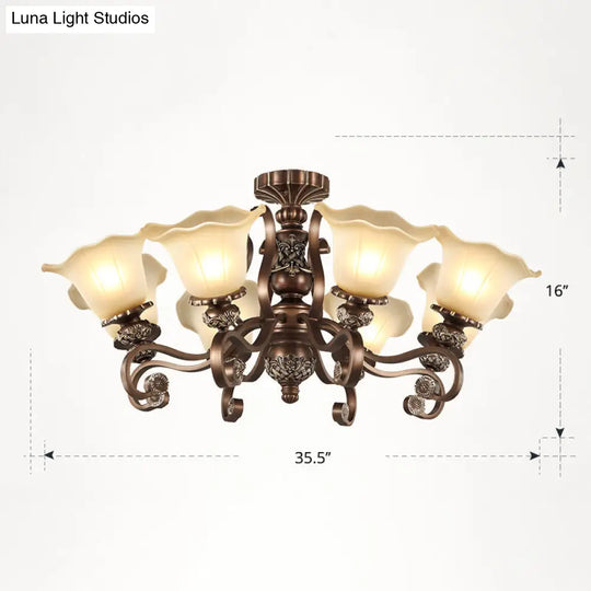 Floral Semi Flush Ceiling Light With Antique Bronze Finish And Frosted Glass Ideal For Living Room 8