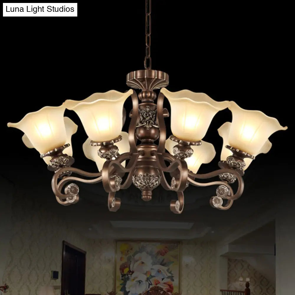 Floral Semi Flush Ceiling Light With Antique Bronze Finish And Frosted Glass – Ideal For Living Room
