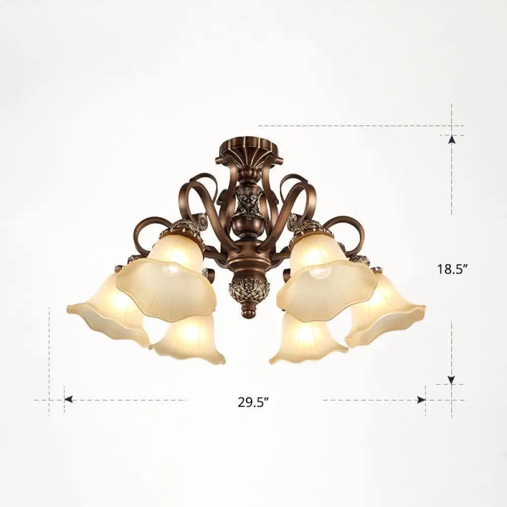 Floral Semi Flush Ceiling Light With Antique Bronze Finish And Frosted Glass – Ideal For Living