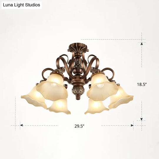Floral Semi Flush Ceiling Light With Antique Bronze Finish And Frosted Glass Ideal For Living Room 6