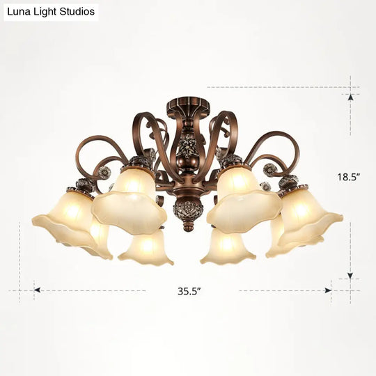 Floral Semi Flush Ceiling Light With Antique Bronze Finish And Frosted Glass Ideal For Living Room 8