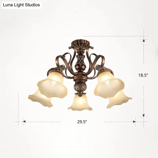 Floral Semi Flush Ceiling Light With Antique Bronze Finish And Frosted Glass Ideal For Living Room 5