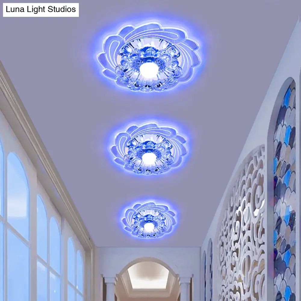 Floral Shade Crystal Led Flush Mount Lighting For Entryway - Minimalist Design